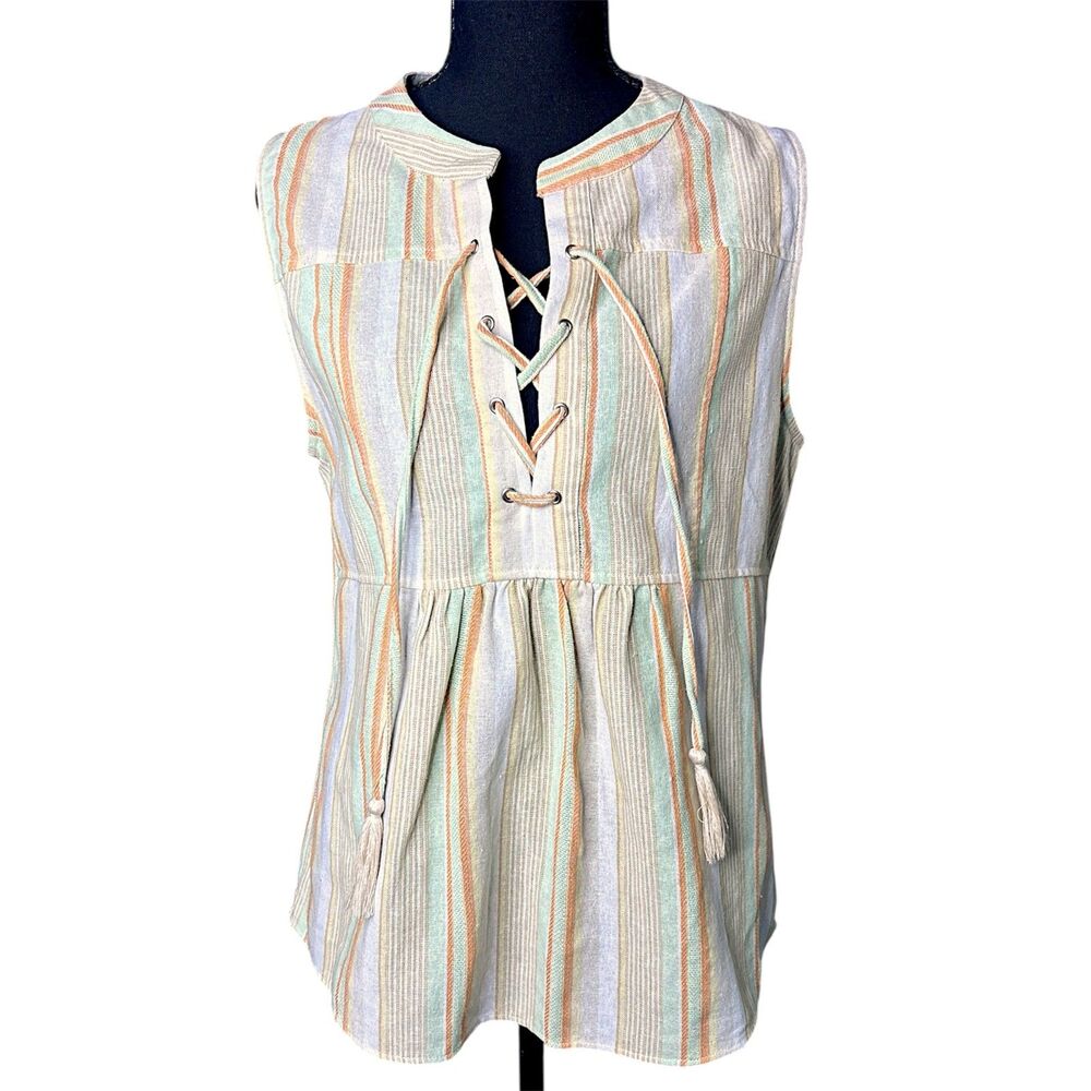 Ellison Womens Multicolor Linen Top - S Boho Lagenlook Festival Ren Faire Corset